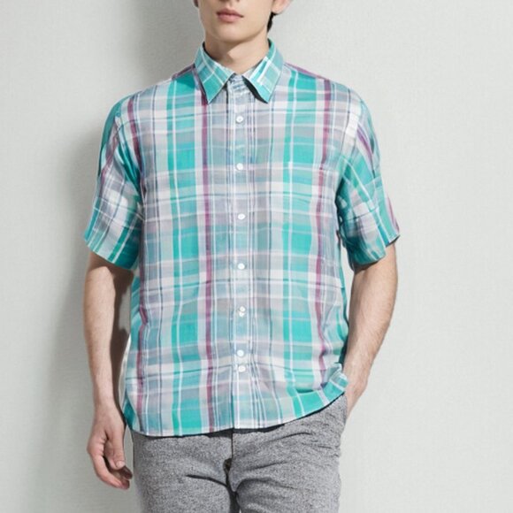 Vintage Editions Van Heusen Plaid Short Sleeve Shirt Button Down Casual Retro M - Picture 10 of 11